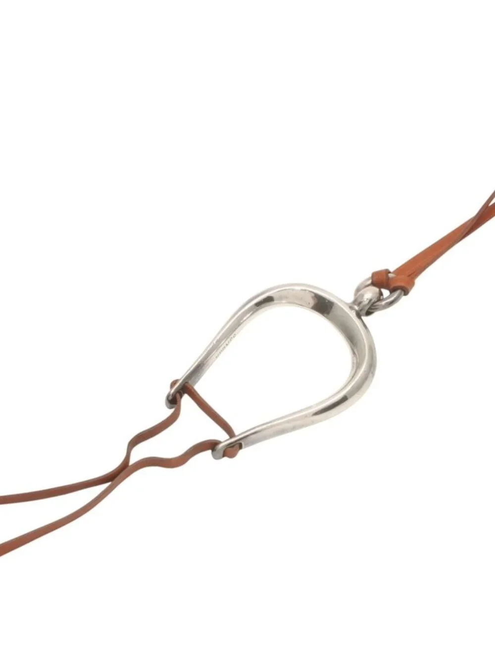 Hermes Leather Necklace Choker Horse Tackle Brown String Silver
